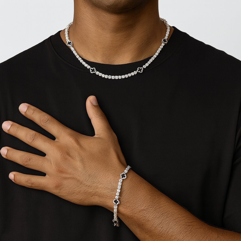 MOISSANITE BLACK CLOVER TENNIS BRACELET - WHITE GOLD