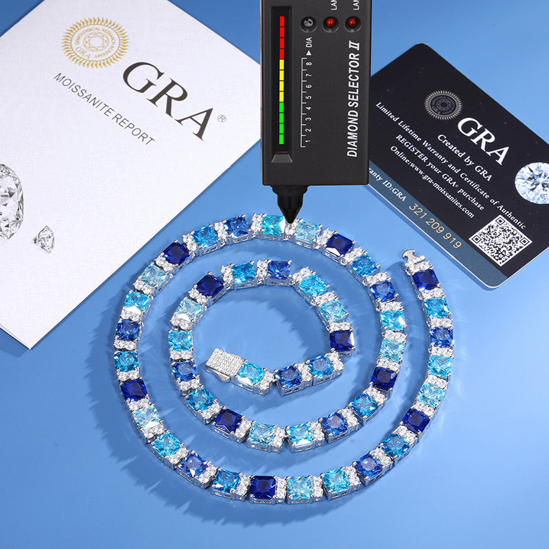 MOISSANITE OCEAN BLUE STONES NECKLACE - WHITE GOLD