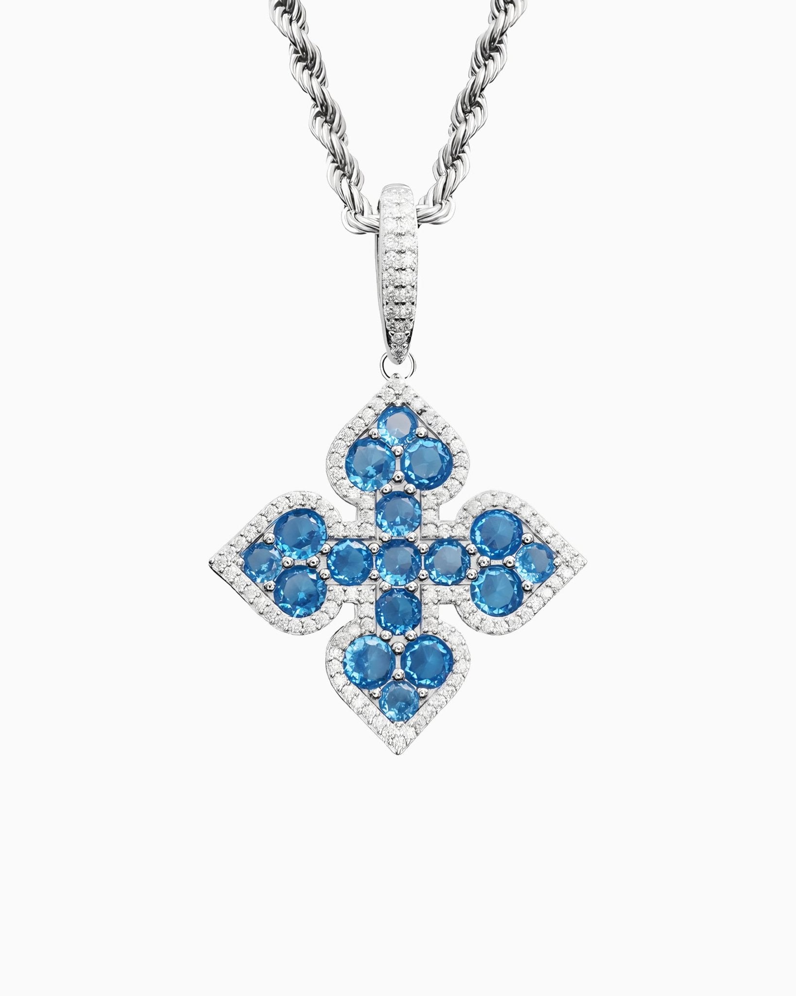 MOISSANITE BLUE CLOVER HANGER - WHITE GOLD