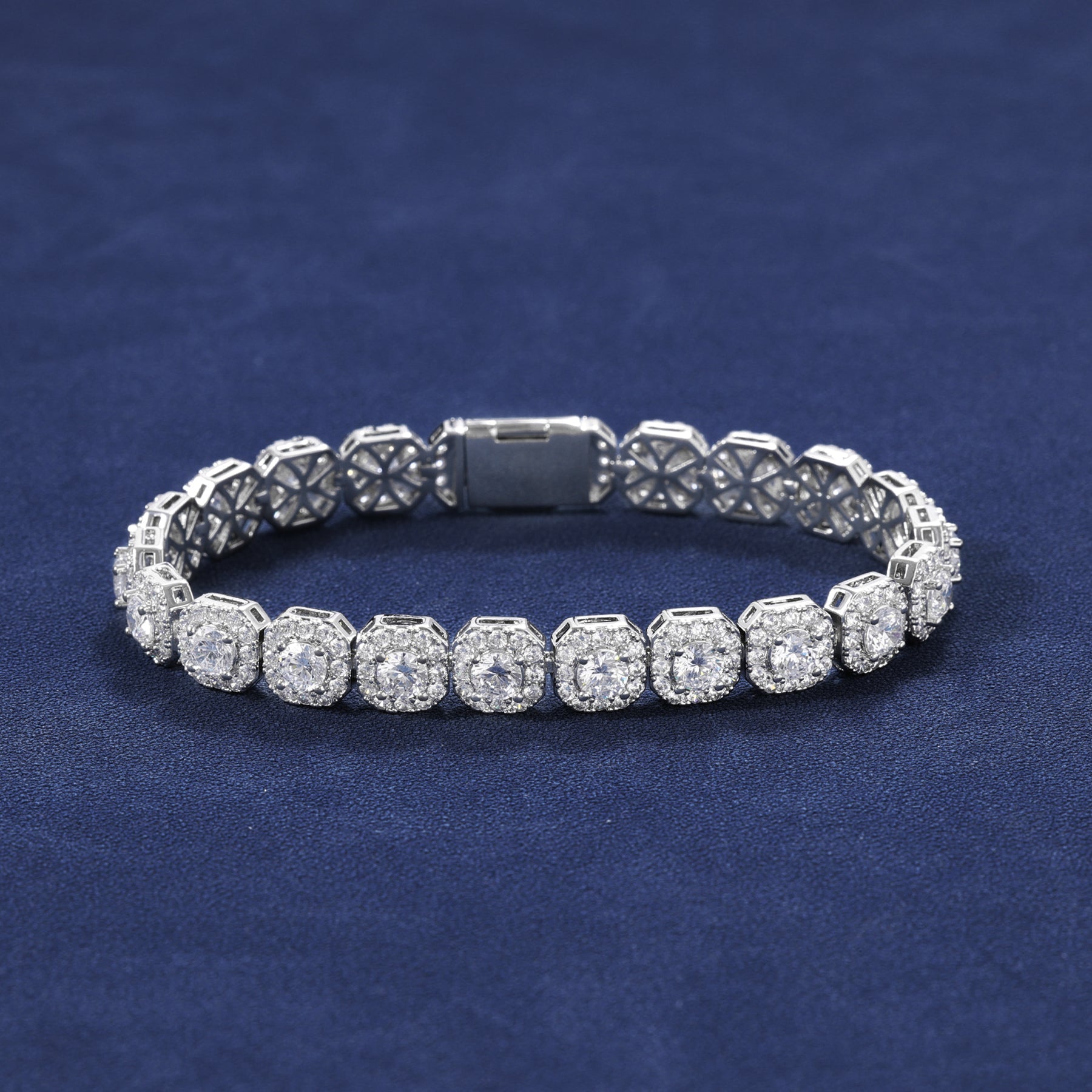10MM CLUSTERED TENNIS BRACELET - SILVER PLATED