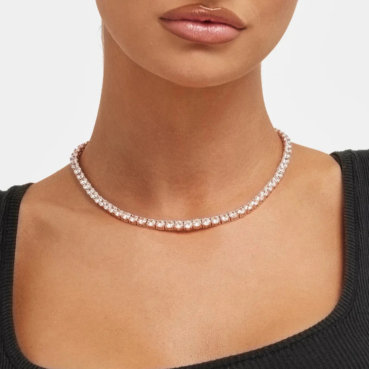 4MM MOISSANITE TENNIS NECKLACE - ROSE GOLD - D COLOUR - VVS1