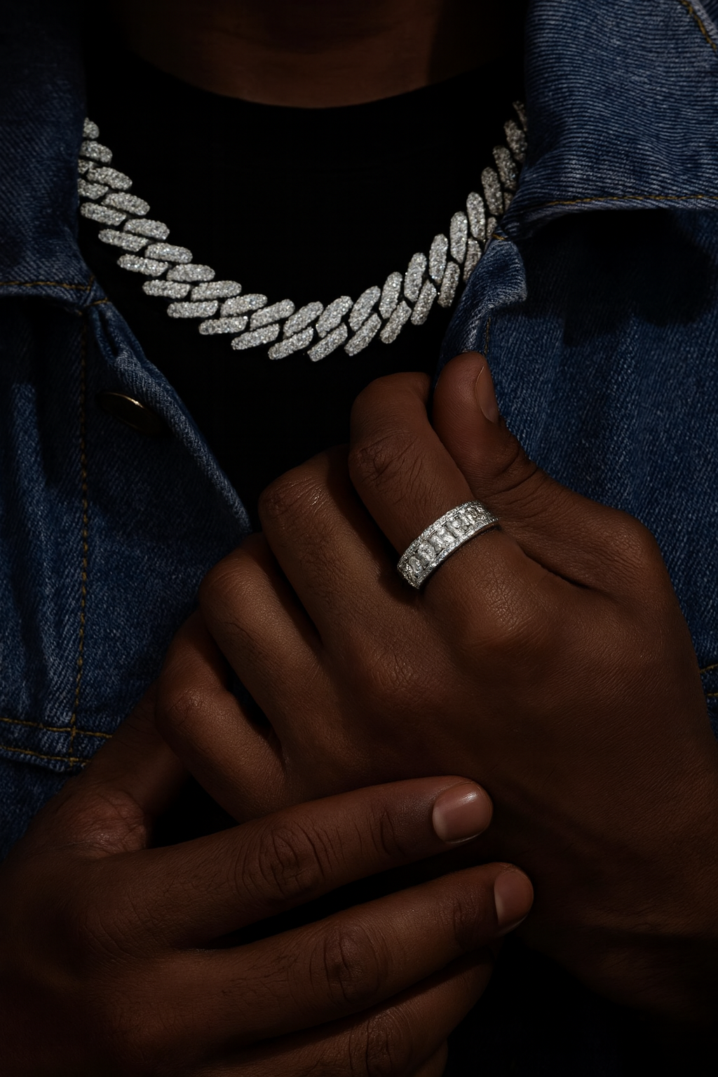MOISSANITE ICED BAND RING - WHITE GOLD