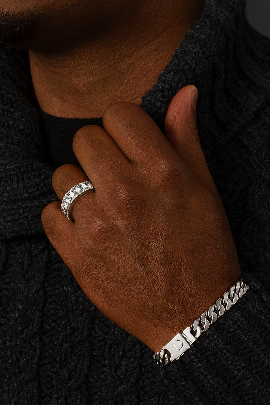 MOISSANITE ICED BAND RING - WHITE GOLD