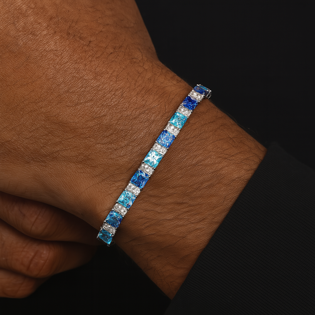 MOISSANITE OCEAN BLUE STONES BRACELET - WHITE GOLD