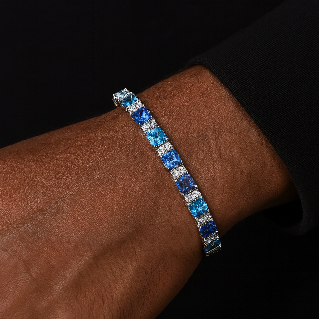 MOISSANITE OCEAN BLUE STONES BRACELET - WHITE GOLD