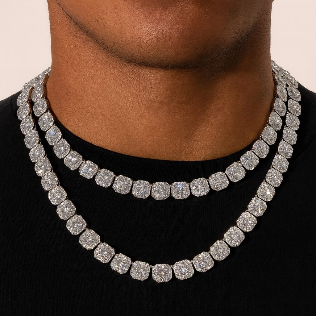 10MM CLUSTERED TENNIS CHAIN - SILVER PLATED
