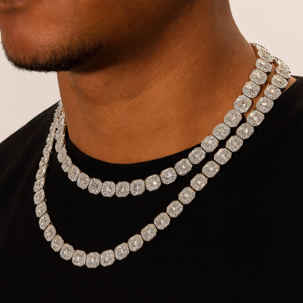 10MM CLUSTERED TENNIS CHAIN - SILVER PLATED