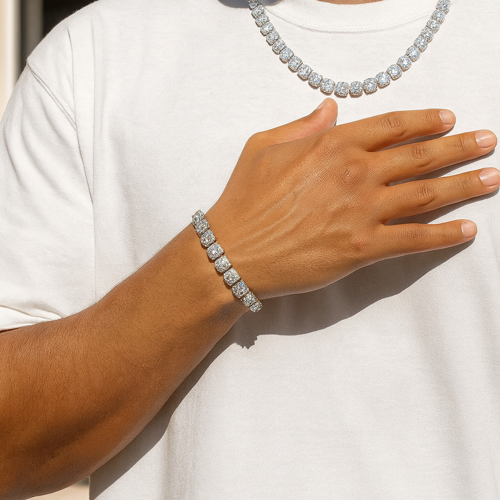 10MM CLUSTERED TENNIS CHAIN & BRACELET SET