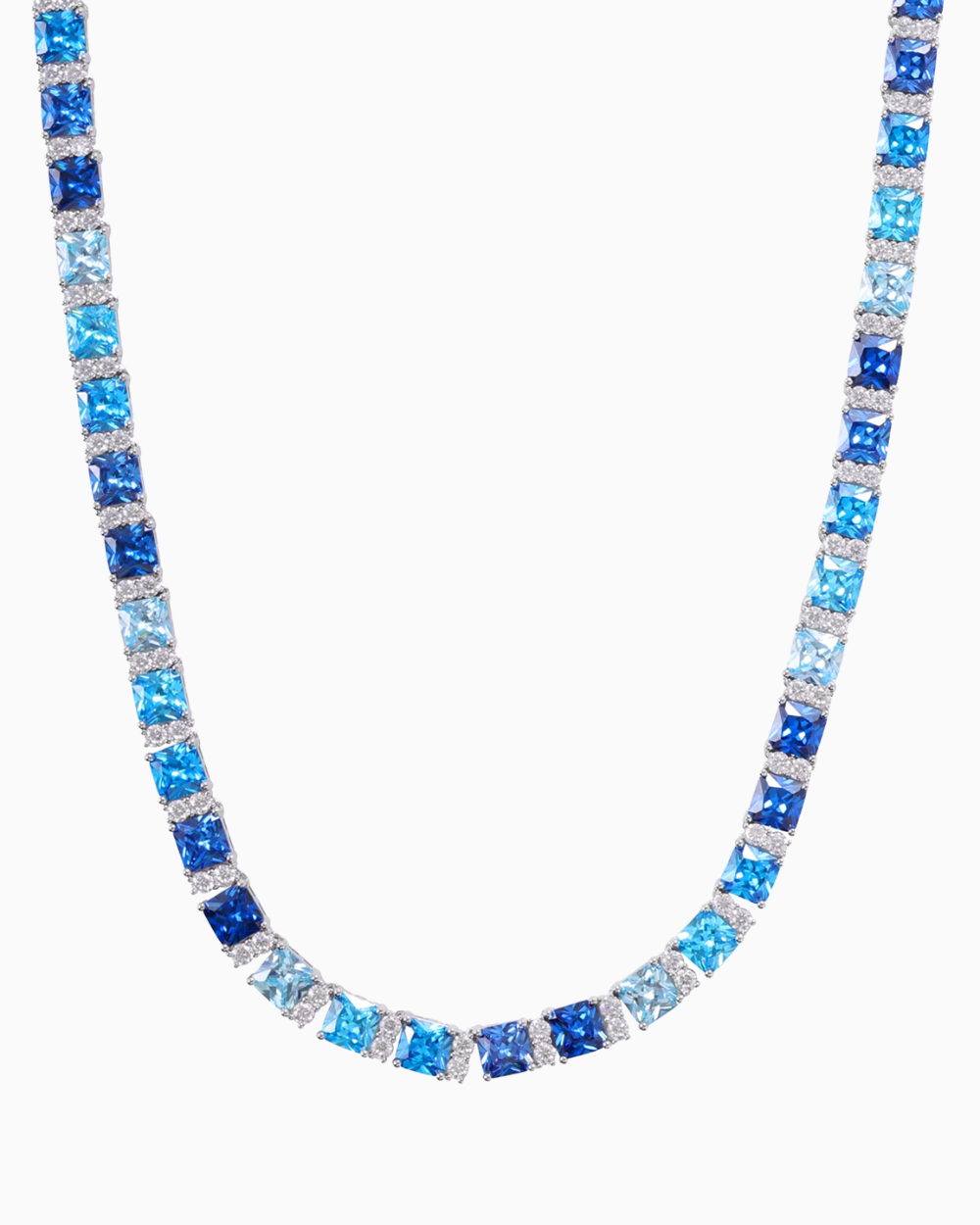 MOISSANITE OCEAN BLUE STONES NECKLACE - WHITE GOLD