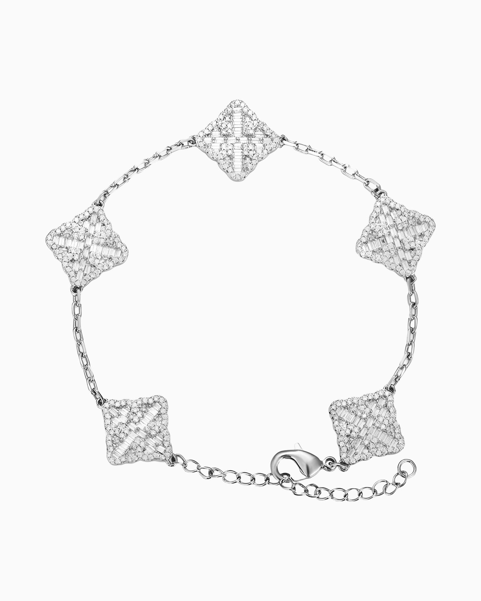 ICED CLOVER BRACELET- WHITE GOLD