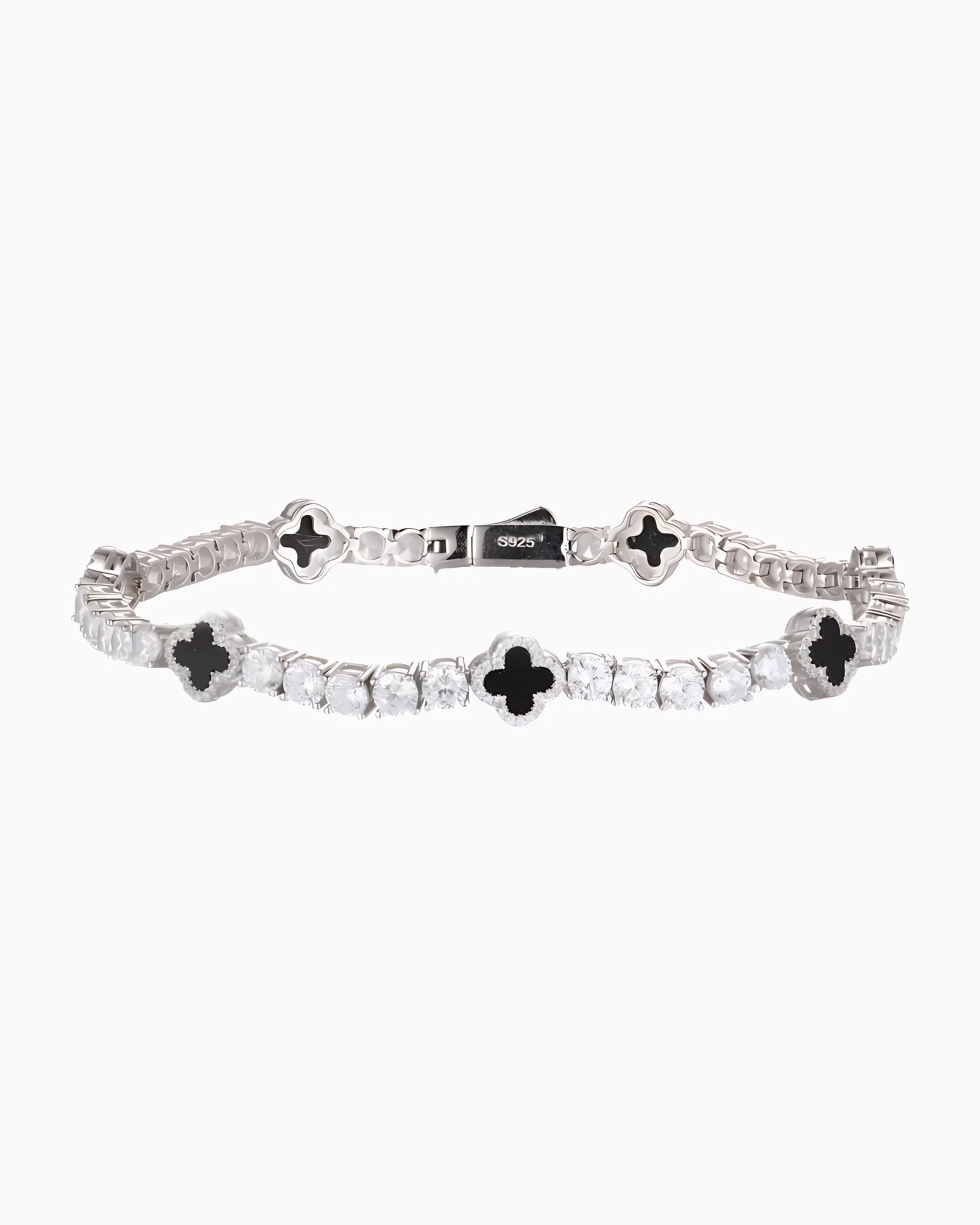 MOISSANITE BLACK CLOVER TENNIS BRACELET - WHITE GOLD