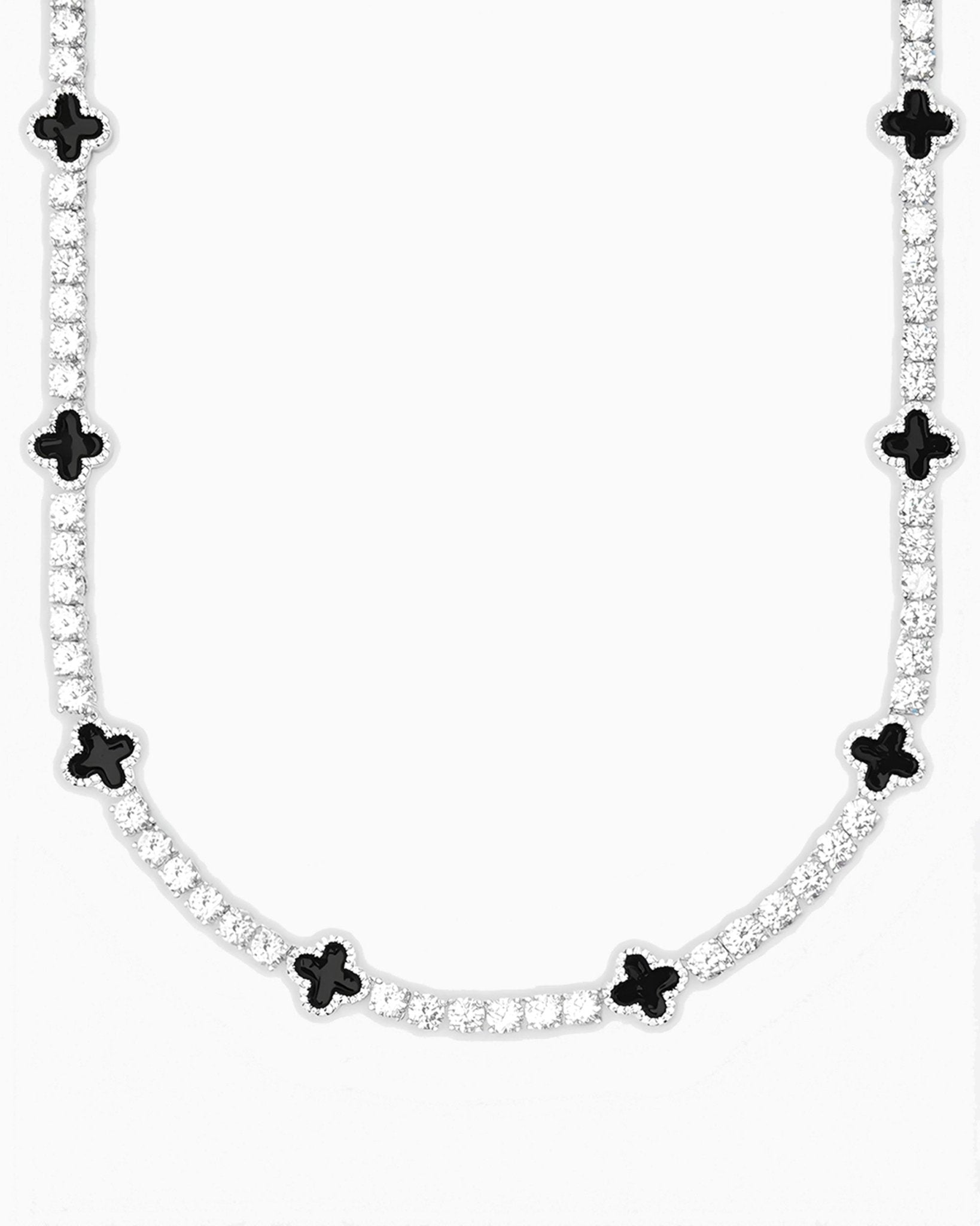 MOISSANITE BLACK CLOVER TENNIS NECKLACE - WHITE GOLD