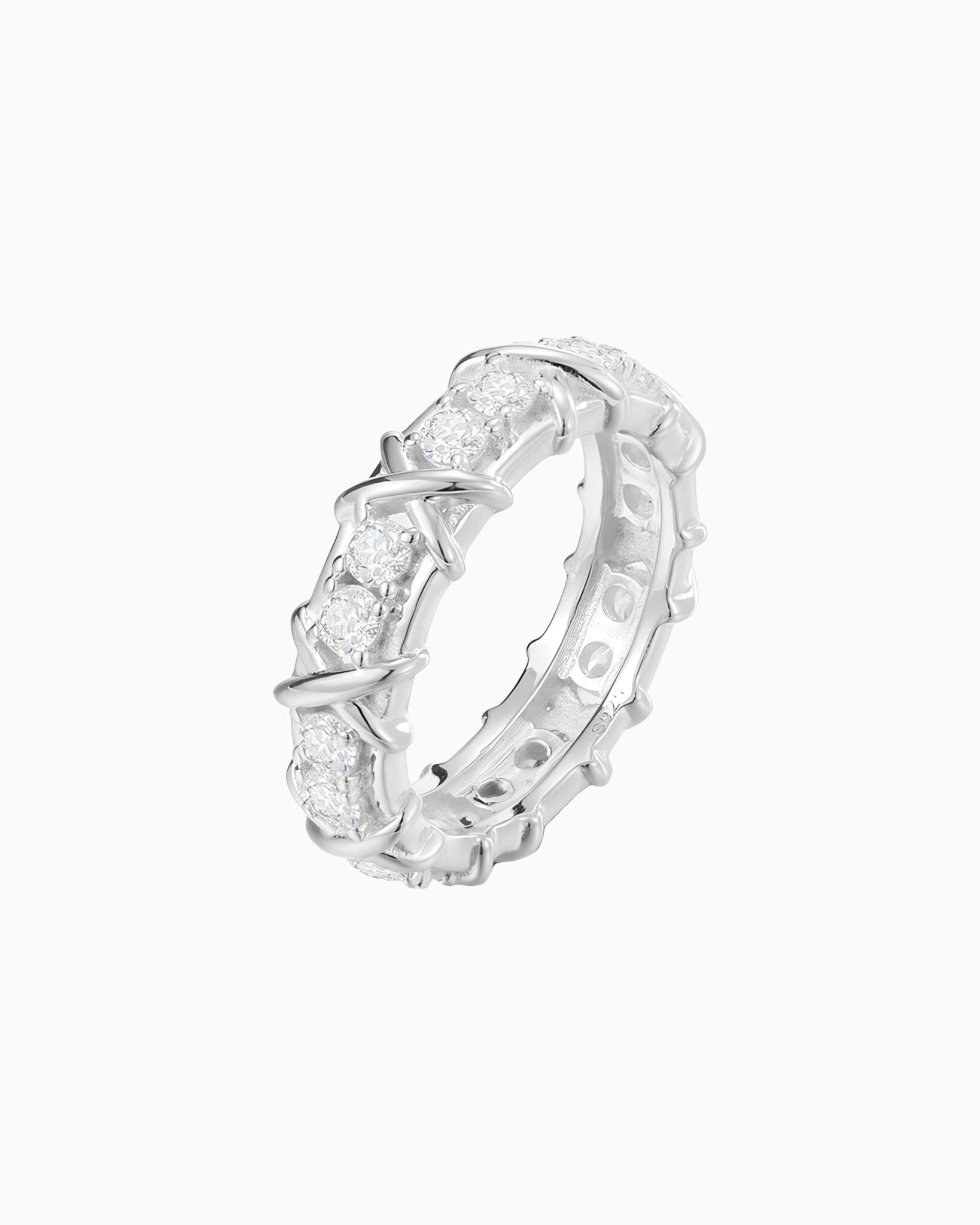 MOISSANITE ETERNITY X RING - WHITE GOLD