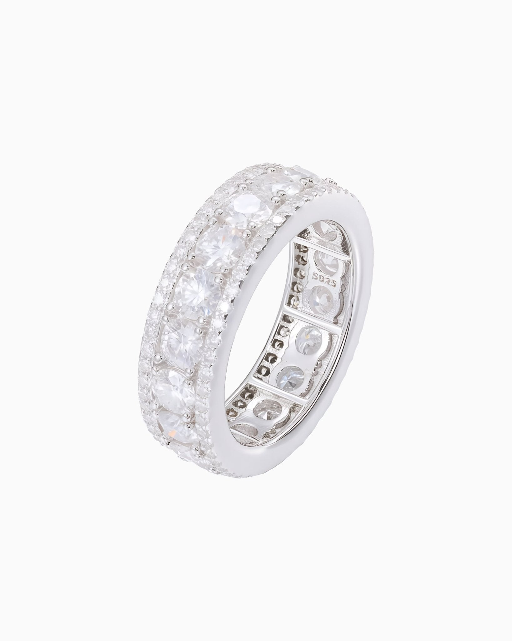 MOISSANITE ICED BAND RING - WHITE GOLD