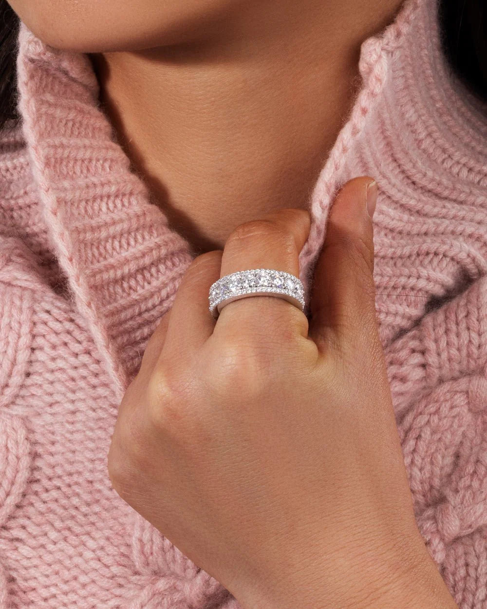 MOISSANITE ICED BAND RING - WHITE GOLD