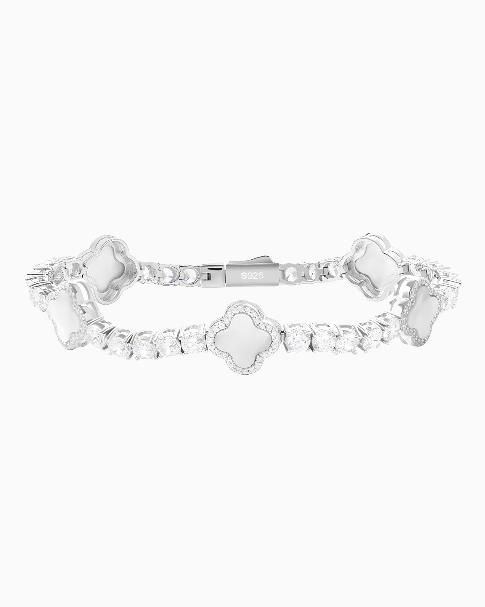 MOISSANITE PEARL CLOVERS BRACELET - WHITE GOLD